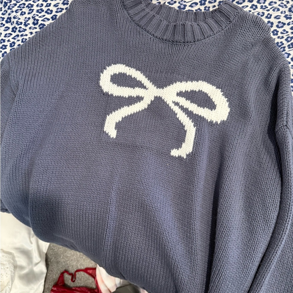 Sincerely Jules Navy Sweater with White Bow
